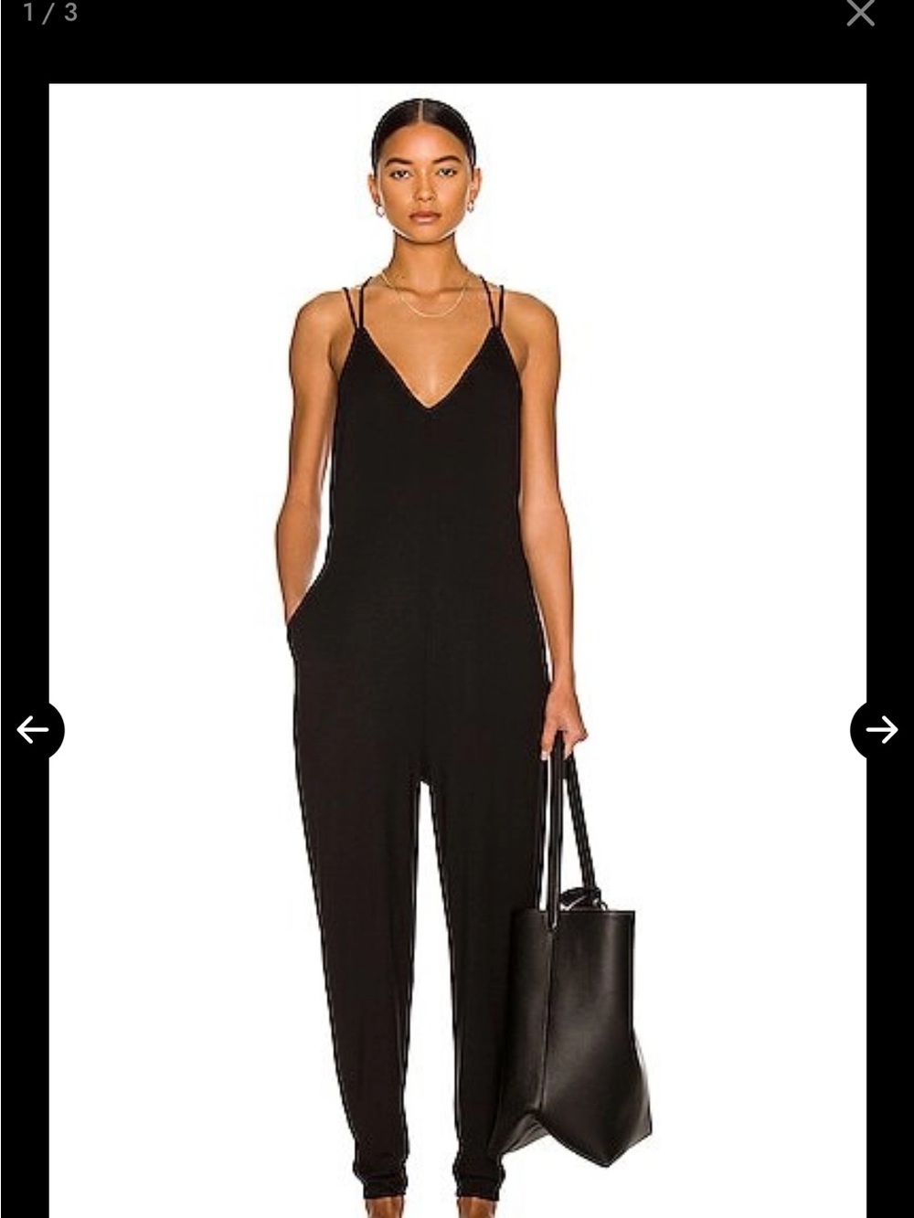 Women's Black V-Neck Spaghetti Strap Jumpsuit with Pockets